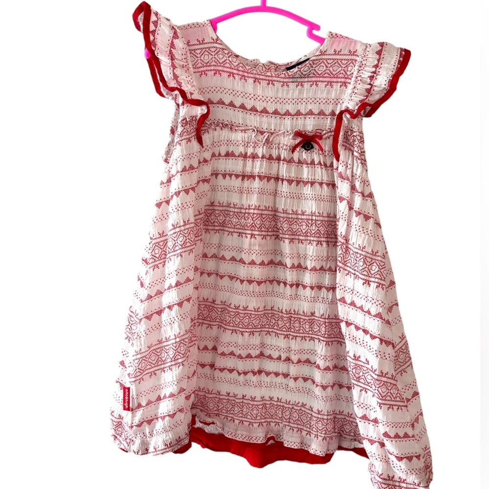 Allo & Lugh Red Embroidered Flutter Sleeve Dress – Size 5Y (120 cm)